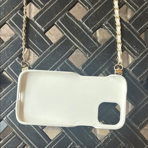 Quilted Cream IPhone Case with Gold Chain - Picture 6 of 10